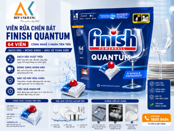 Viên rửa chén bát Finish Quantum 64 Viên – Làm sạch sâu, bóng sáng hoàn hảo 